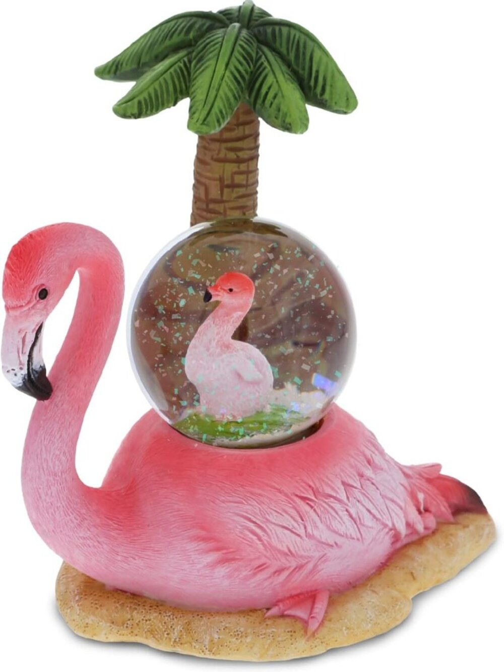 Charming Flamingo Snow Globe with Sparkling Glitter - 45mm Decorative Accent